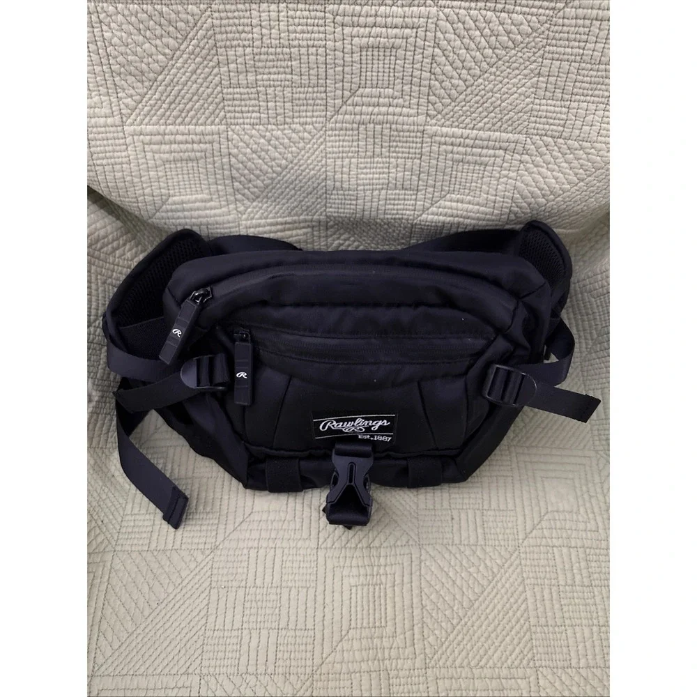 Rawlings Players Sling Bag Black Base/ Softball Crossbody Waist Pack 3 Sections